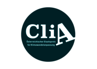Logo Staatspreis Klimawandelanpassung: türkiser Kreis mit weißem Schriftzug "CliA"